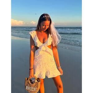 Show Me Your Mumu Zoey Mini Dress in White Iridescent Sequins M NWT